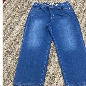 Lane Bryant pull on elastic waist drawstring wide leg denim jeans sz 20